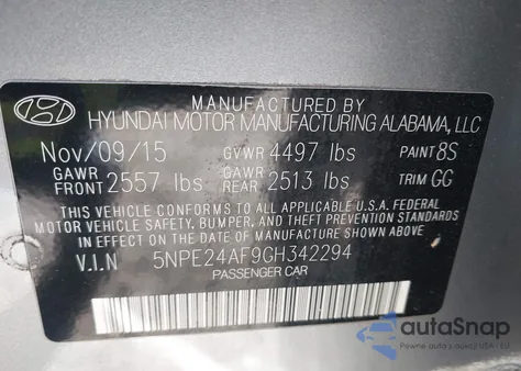 2016 Hyundai Sonata Se из США, поврежденный, VIN 5NPE24AF9GH342294